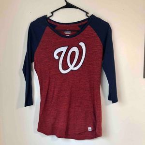 Fanatics Branded Red/Navy Washington Nationals 3/4 Sleeve Shirt Size S